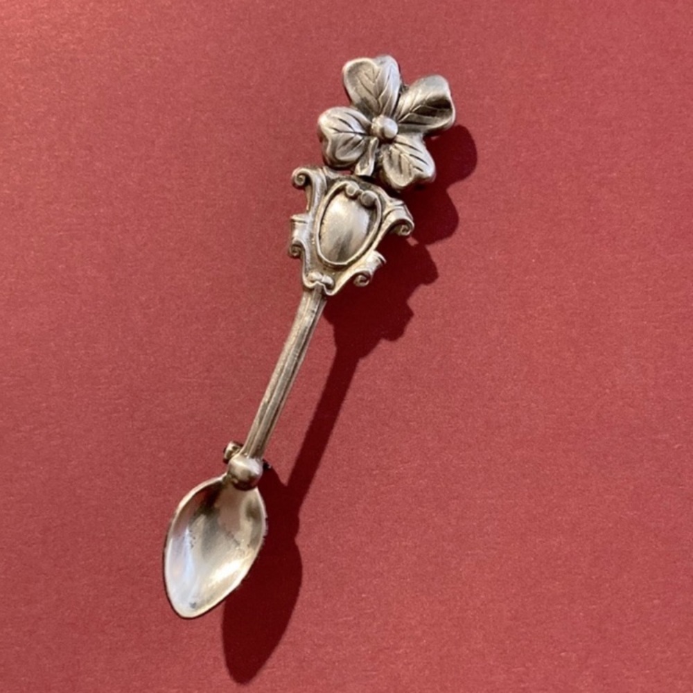 Vintage Sterling Silver Dogwood/Clover Spoon Lapel Pin